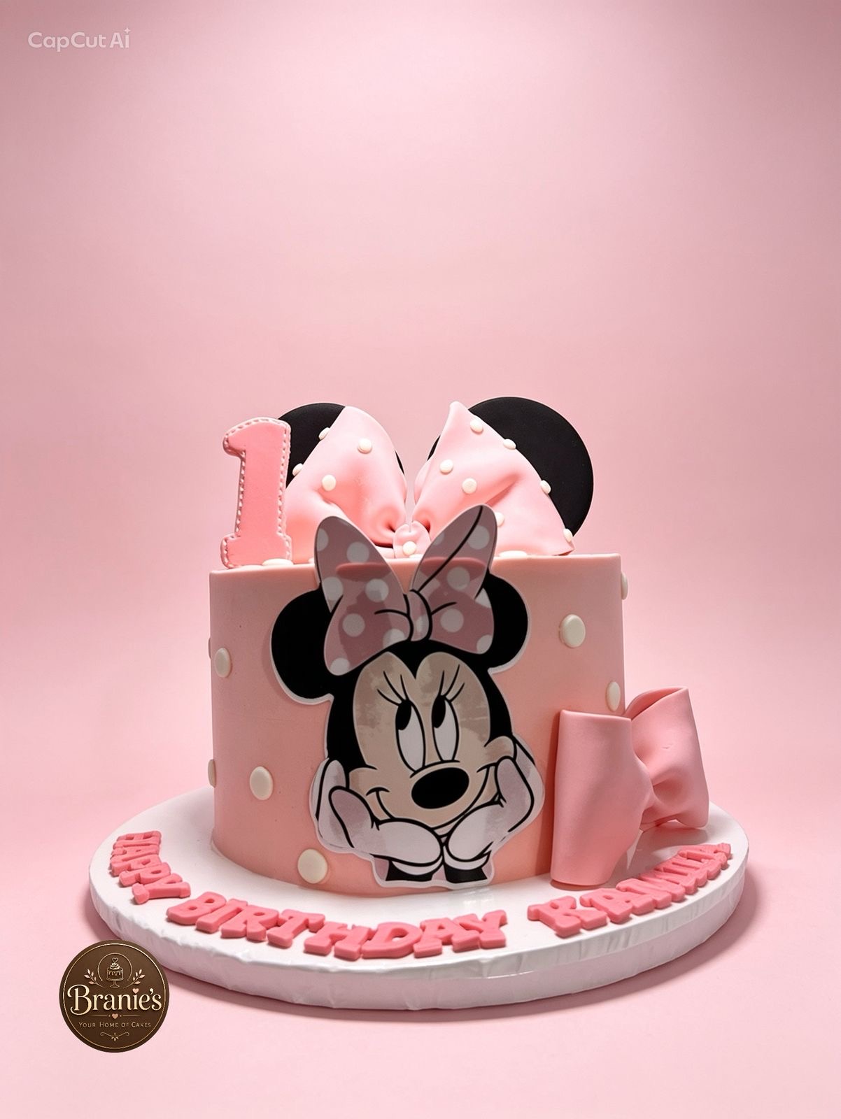 Pink Minnie Mouse first birthday cake